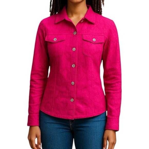 Chicos 0 Small Vibrant Pink Textured Blazer Jacket Artsy Bold Office Coastal - Picture 1 of 7